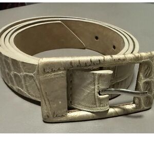 White House Black Market Tan Leather Embossed Snake Print Belt Large